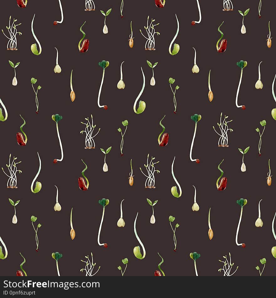 Watercolor beans peas seeds sprouts pattern