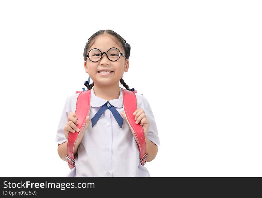 Cute asian student smile and carry school bag