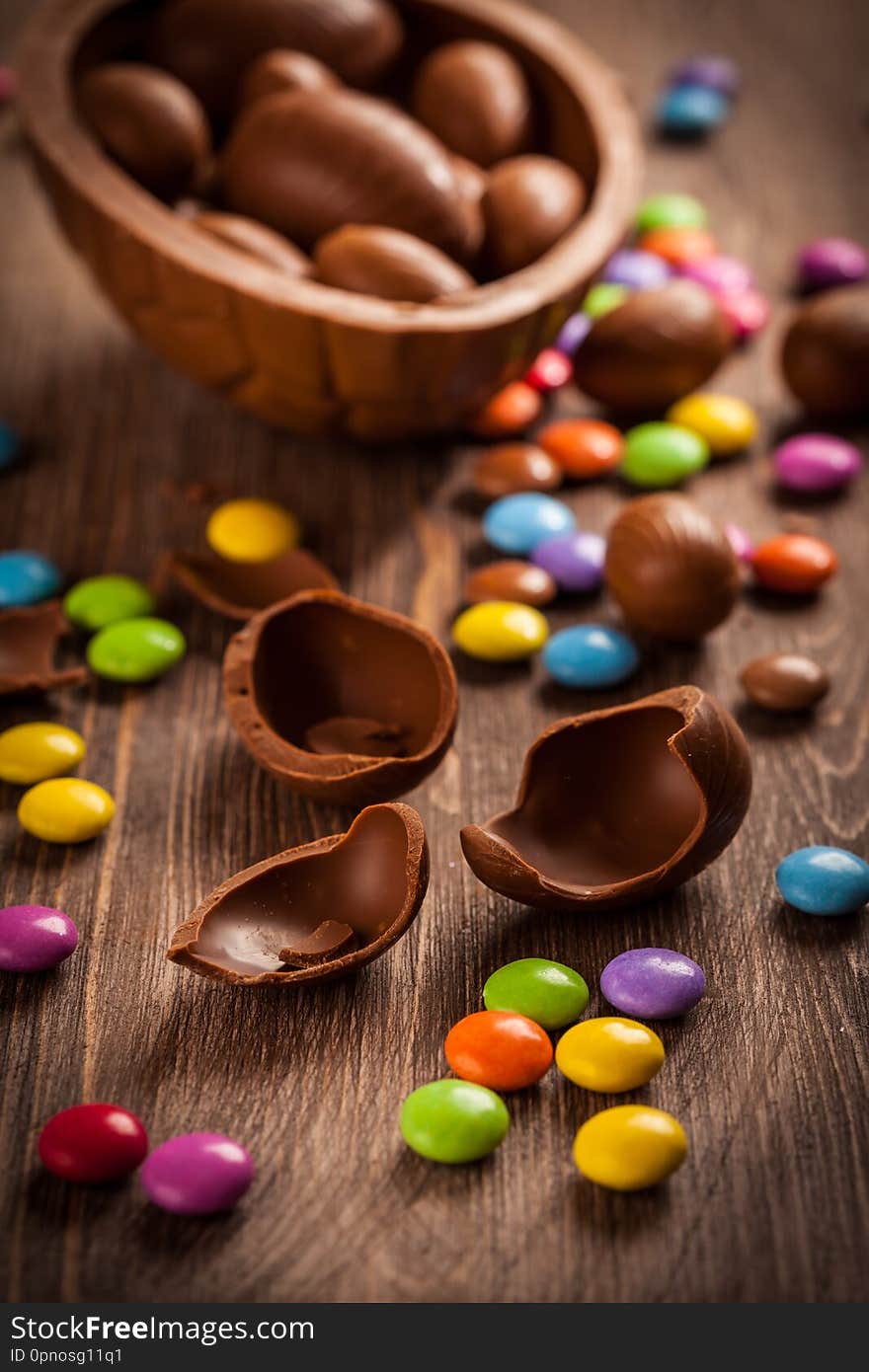 Sweet chocolate eggs for Easter. Sweet chocolate eggs for Easter