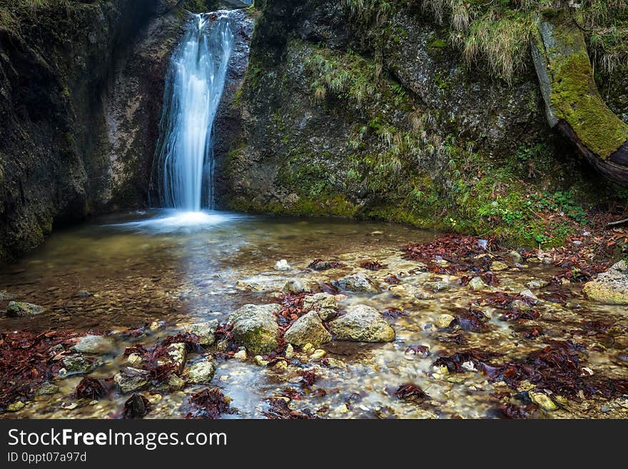 Waterfall in The rocky gorge Dolne diery in The Mala Fatra National Park, not far from the village of Terchova in Slovakia, Europe