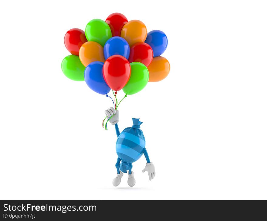 Candy character flying with balloons isolated on white background. 3d illustration