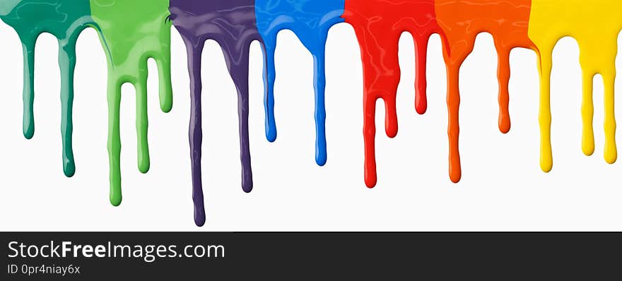 Clorful paints dripping on white background. Abstract painting concept