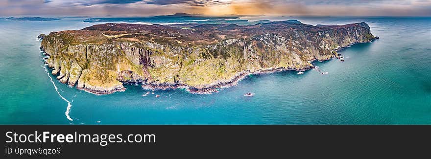 Aerial view of the cliffs of horn head at the wild atlantic way in Donegal - Ireland