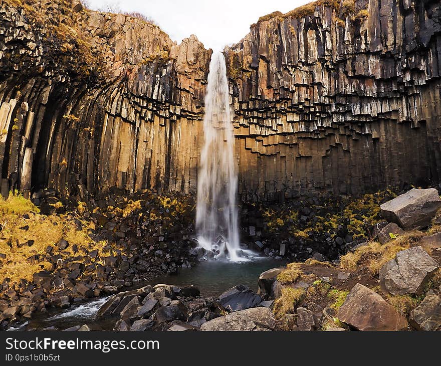 Svartifoss is one of the unique waterfalls in South-Iceland. It is situated in Skaftafell, which belongs to Vatnajökull National park. Skaftafell is a true oasis after driving through the vast black lava sand plains of Skeiðarársandur glacial outwash. Svartifoss is one of the unique waterfalls in South-Iceland. It is situated in Skaftafell, which belongs to Vatnajökull National park. Skaftafell is a true oasis after driving through the vast black lava sand plains of Skeiðarársandur glacial outwash.