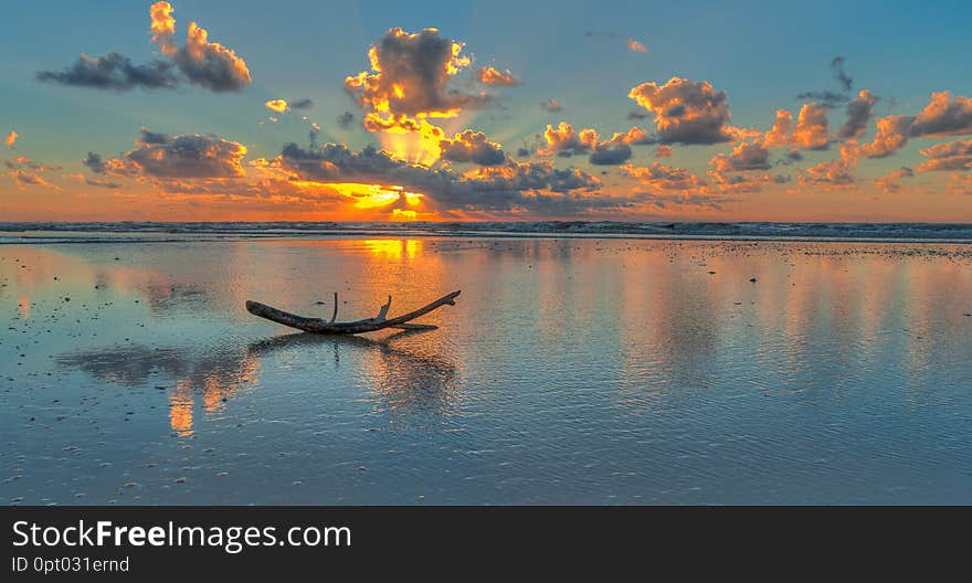 Colorfull sunset on Mediterranean beach of Israel