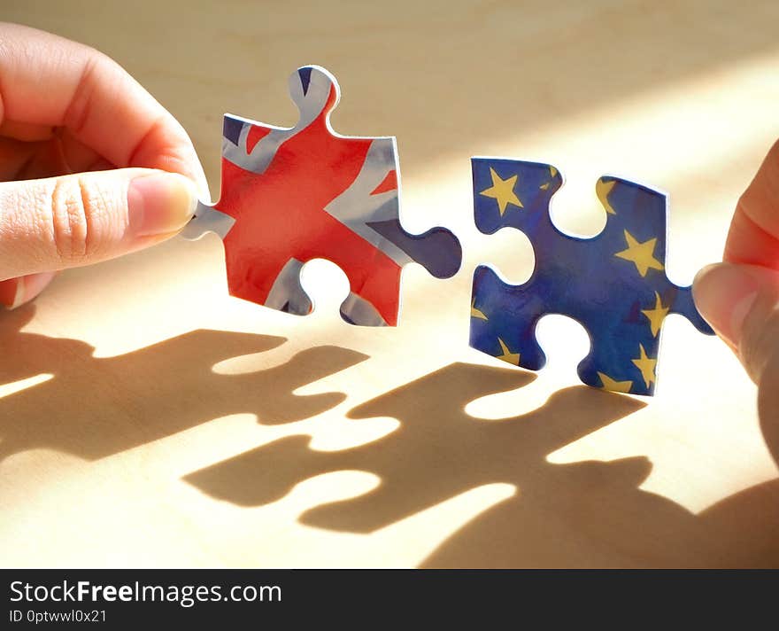 Great Britain and European Union flags. Brexit puzzle concept. Great Britain and European Union flags. Brexit puzzle concept