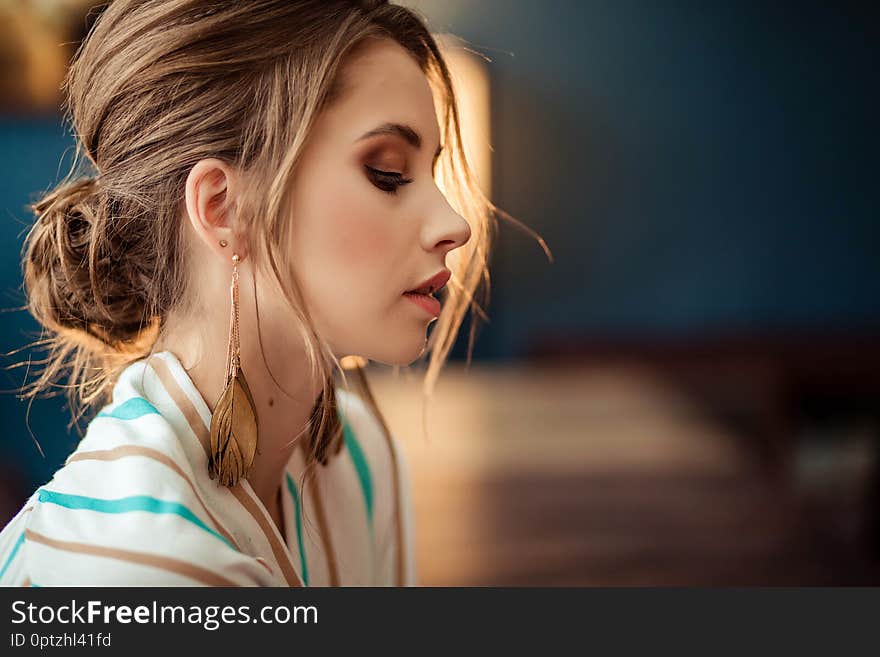 Portrait of cute young girl in full face close-up