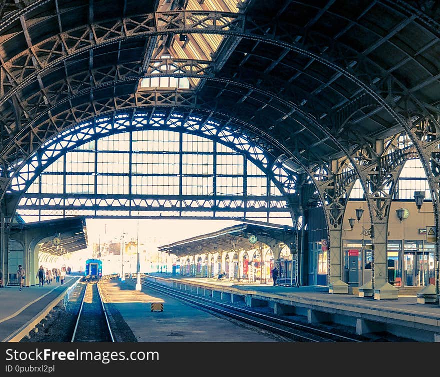 View of the old railway station and train. View of the old railway station and train