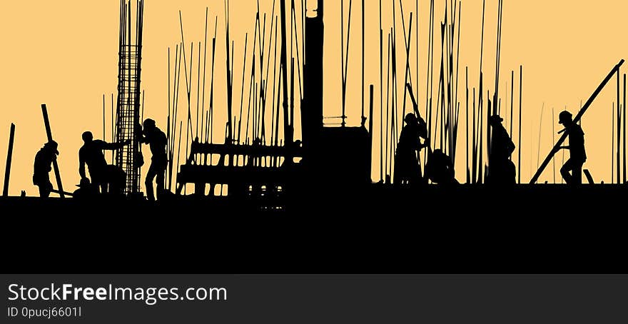 Construction worker silhouette on the work place