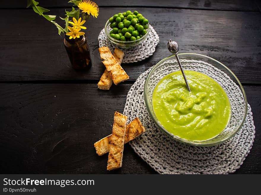 Mashed green peas, rubbed through a fine sieve.