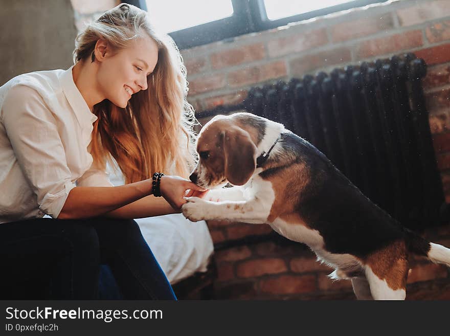 Beautiful woman with her best friend. Beautiful woman with her best friend