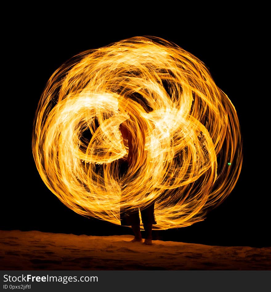 Fire playing show on beach of island in Thailand. Fire playing show on beach of island in Thailand