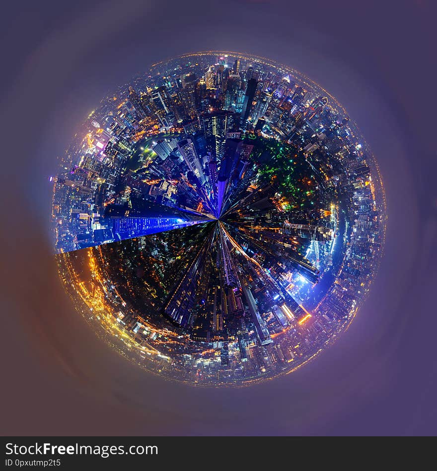 Circle panorama of city / 360 panorama of city nigh light