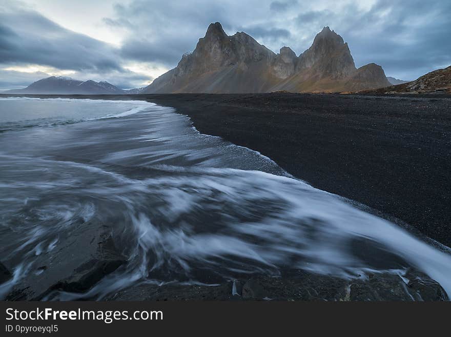 Eystrahorn mountain from the beach in Hvalnes, Iceland