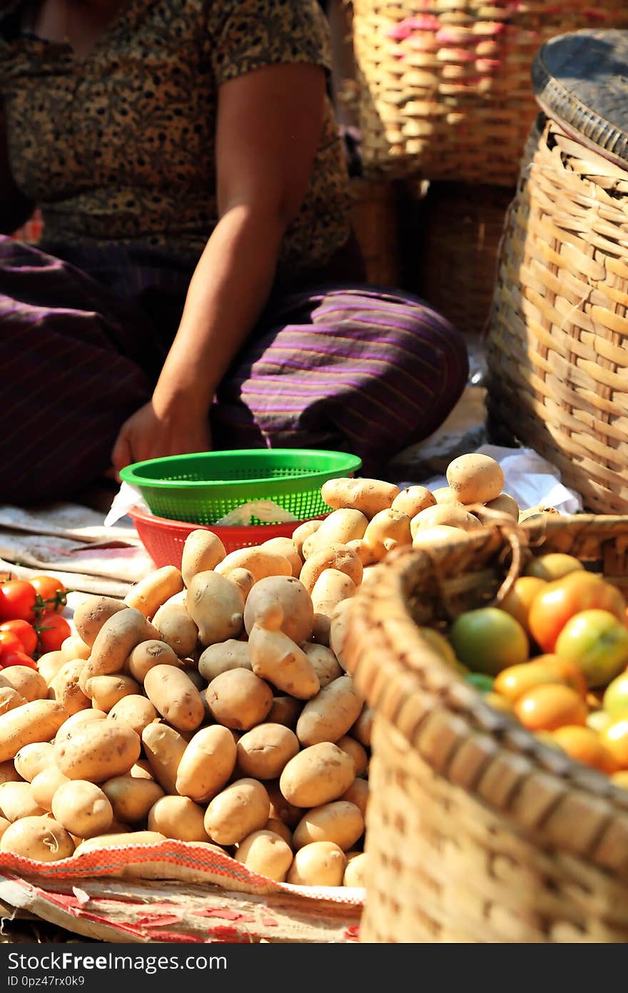 Market in Bagan with different fruits and vegetables. Market in Bagan with different fruits and vegetables