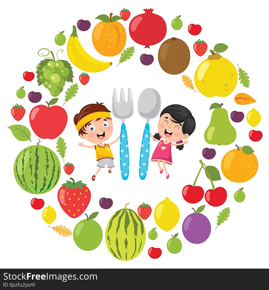 Vector Illustration Of Children Food Concept