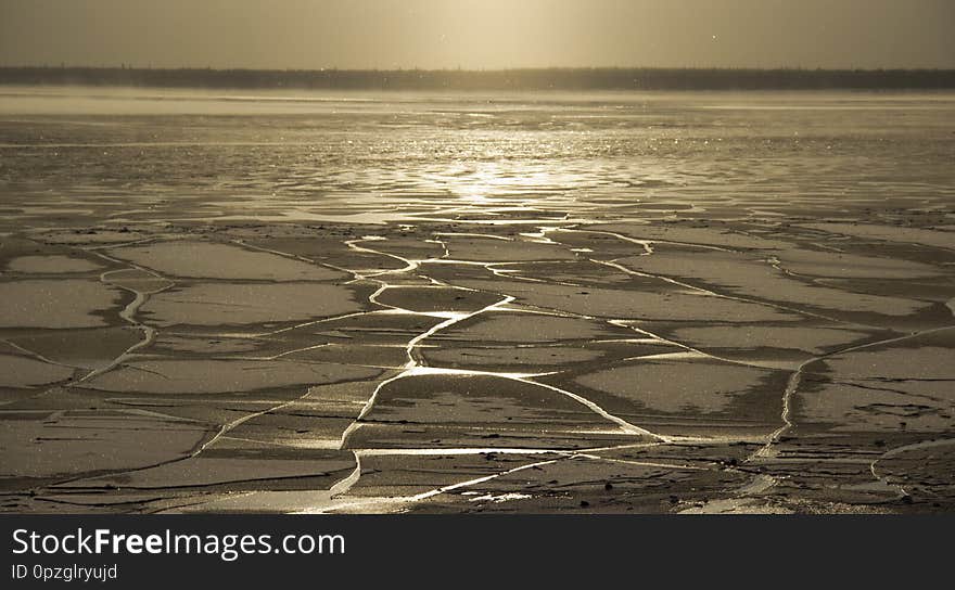 From the severe cold froze the water in Siberian river