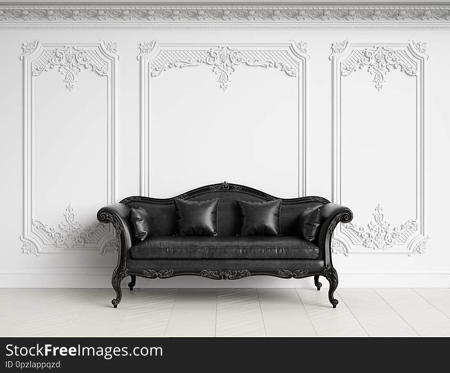 Classic sofa in classic interior with copy space. Black and White Gamma