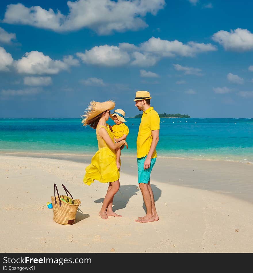 Family with three year old boy on beach