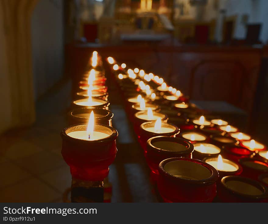 Burning candles in the church in Vienna in the row, Austria. Burning candles in the church in Vienna in the row, Austria