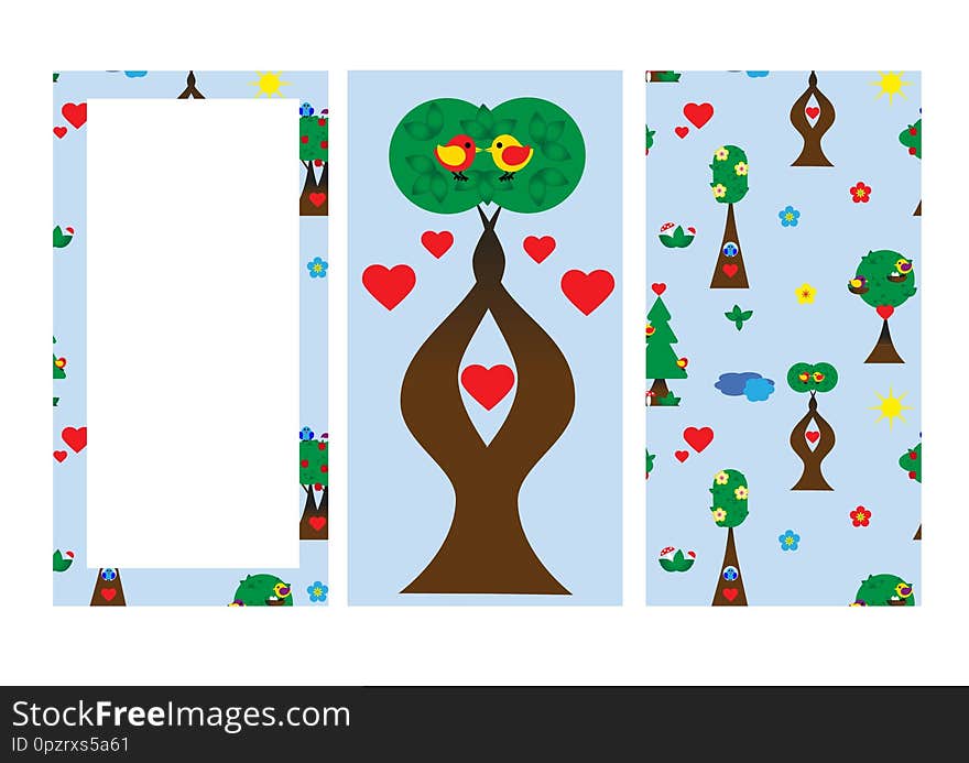 Cute birds on tree congratulation, invitation  vector card