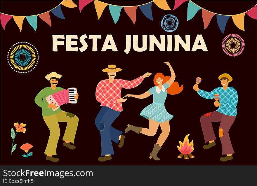 Festa Junina. Latin American holiday. Vector illustration. Idea template for banner, poster, card, postcard and printable.