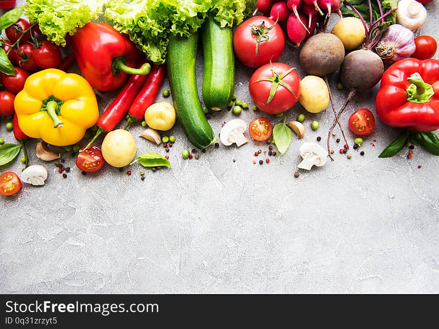 Set of vegetables on a concrete background