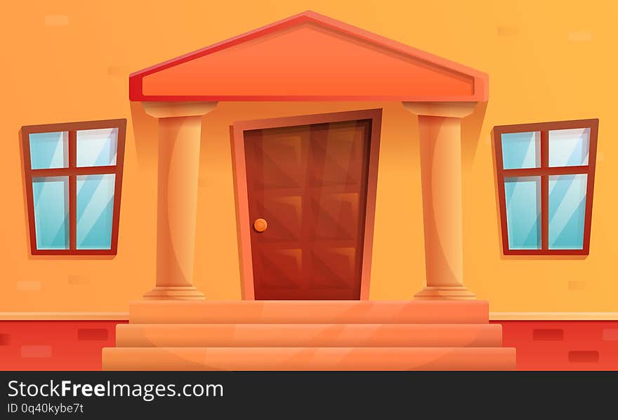 Cartoon porch of the house with a door, vector illustration