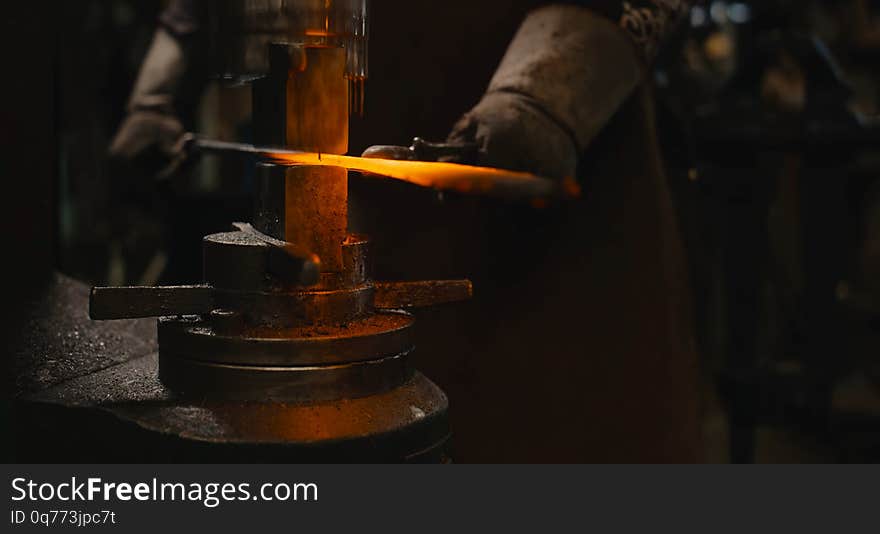 Hot metal billet on the anvil.