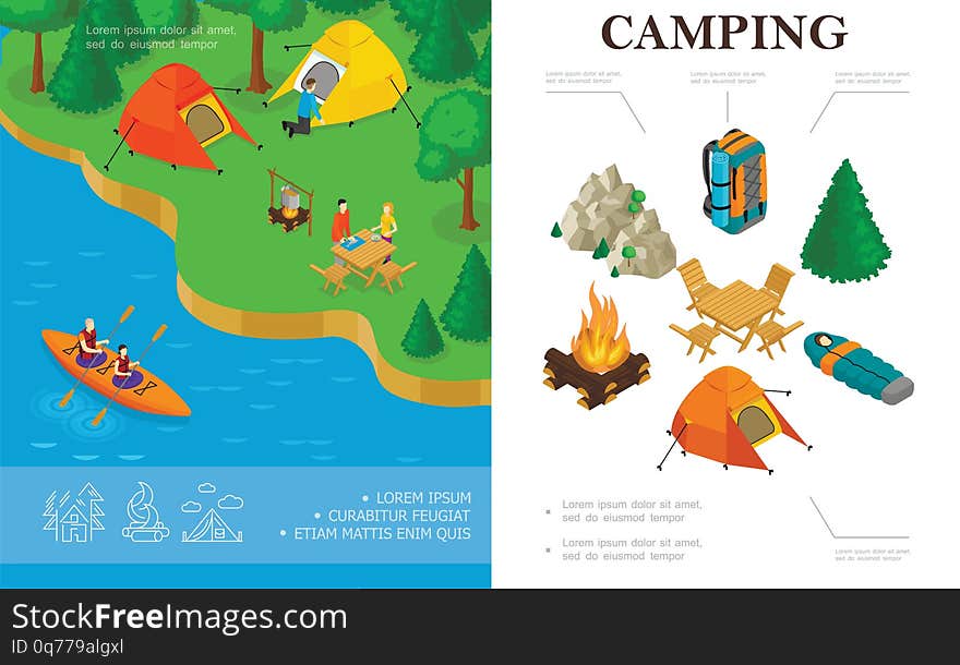 Isometric Summer Camping Concept