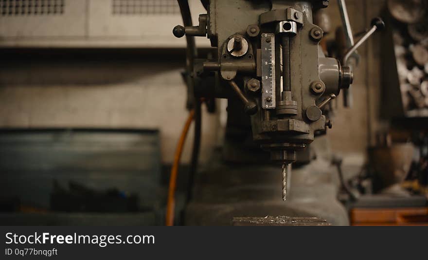 Detail of vertical drilling machine in factory. Detail of vertical drilling machine in factory