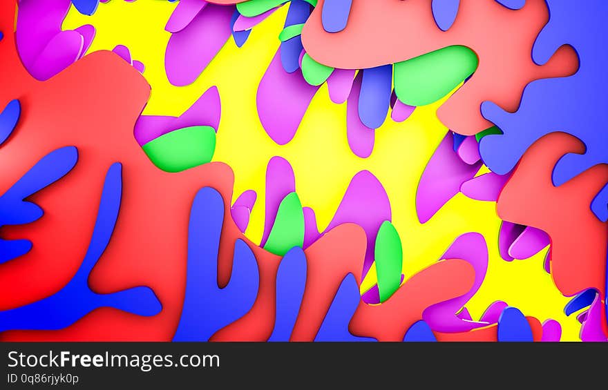 Multicolored glossy plates of different shapes. abstract three-dimensional background. 3D rendering