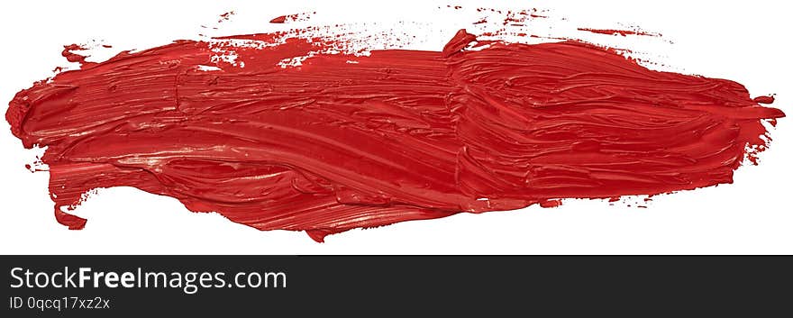 Red oil texture paint stain brush stroke, hand painted, isolated on white background