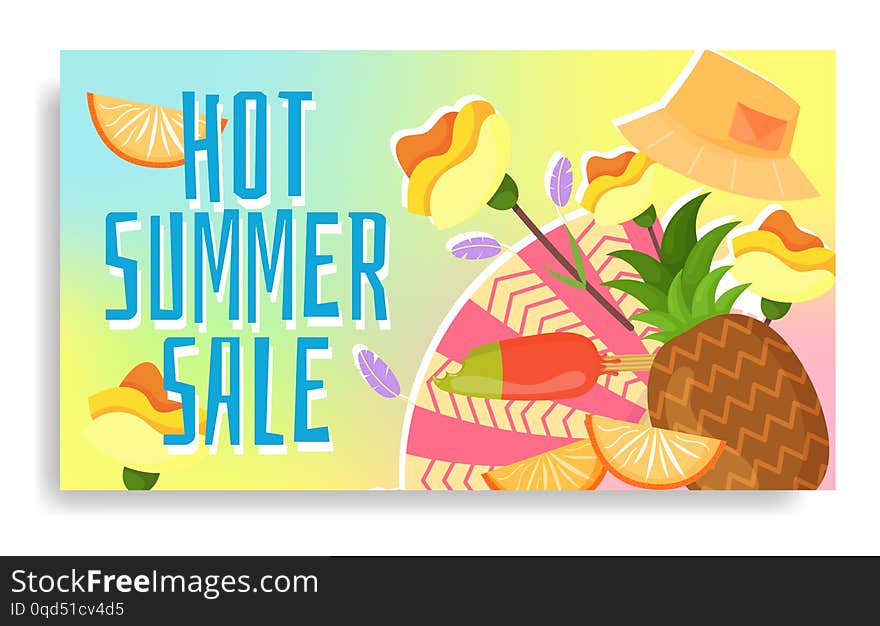 Vector image, banner with summer spirit, summer sale. Hot summer sale. Special offer. Summertime sale banner. Beach vacation, fun, sunbathing. Vector summer concept. Discount modern promo web banner. Vector image, banner with summer spirit, summer sale. Hot summer sale. Special offer. Summertime sale banner. Beach vacation, fun, sunbathing. Vector summer concept. Discount modern promo web banner