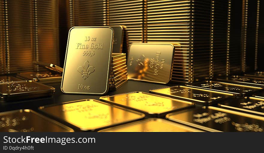 Fine gold bars 10 Oz on the table.