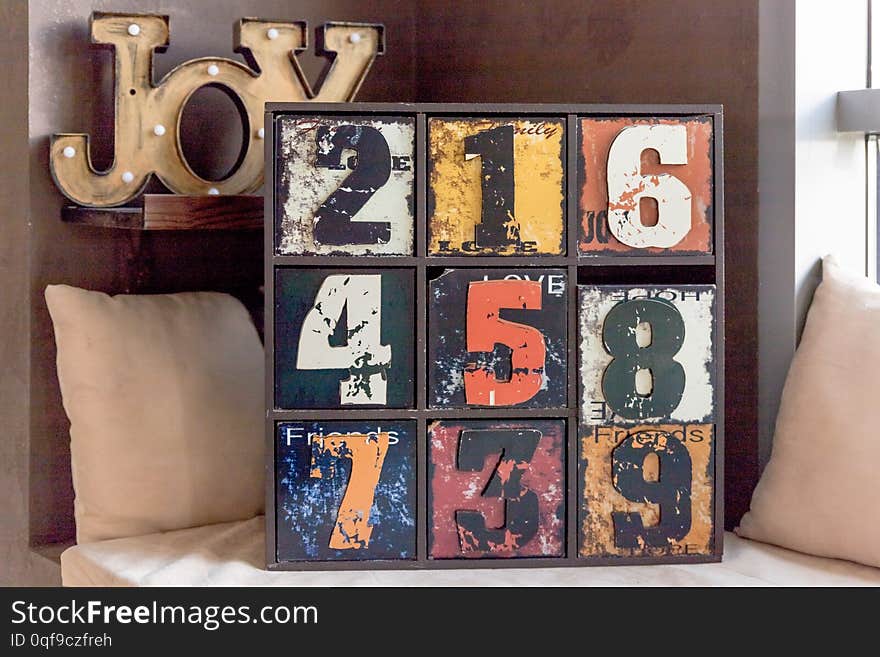 Vintage old wooden drawers with number. antique furniture, ancient furniture, old furniture.learning to count concept