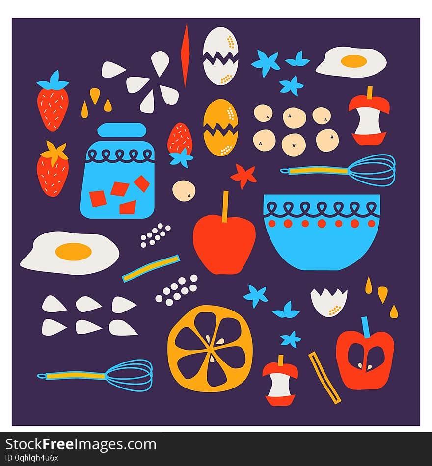 Food Pattern Hand Drawn Illustration Isolated On Background