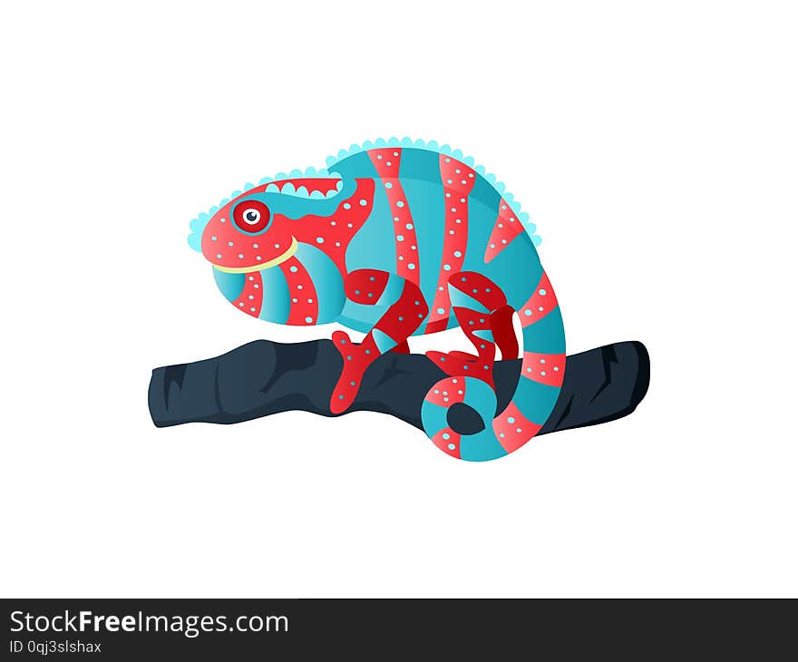 Colorful Chameleon. Vector Illustration, Cartoon Style. Reptile.