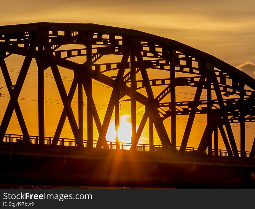 Support Above The Bridge, Steel Structure, And Sunshine Light