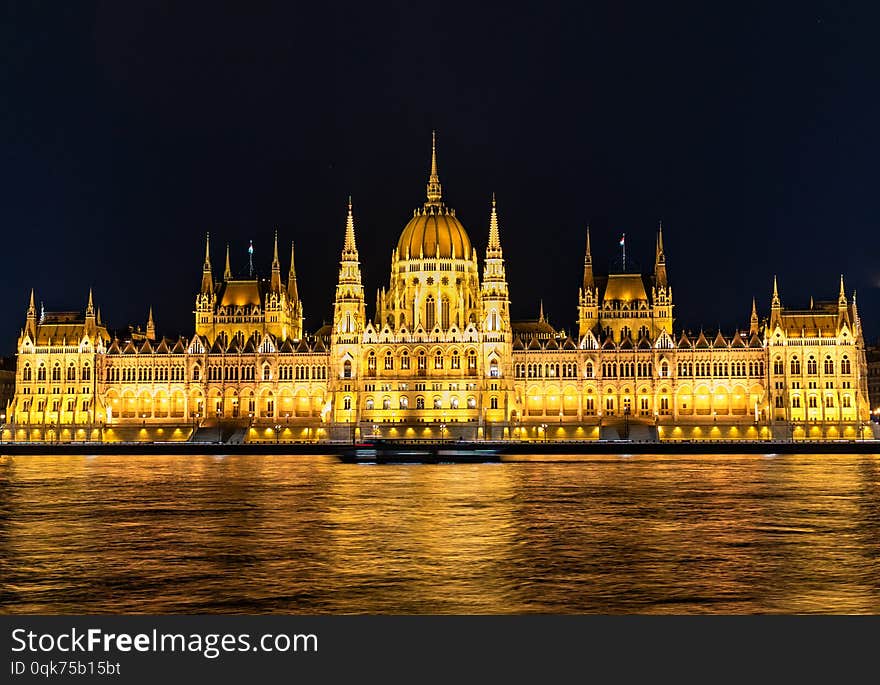 Parliament of Hungary in Budapest at night with the Danube. Parliament of Hungary in Budapest at night with the Danube