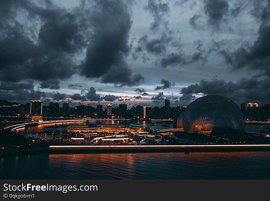 Aerial Photo Of Zhuhai Opera House Night Scene