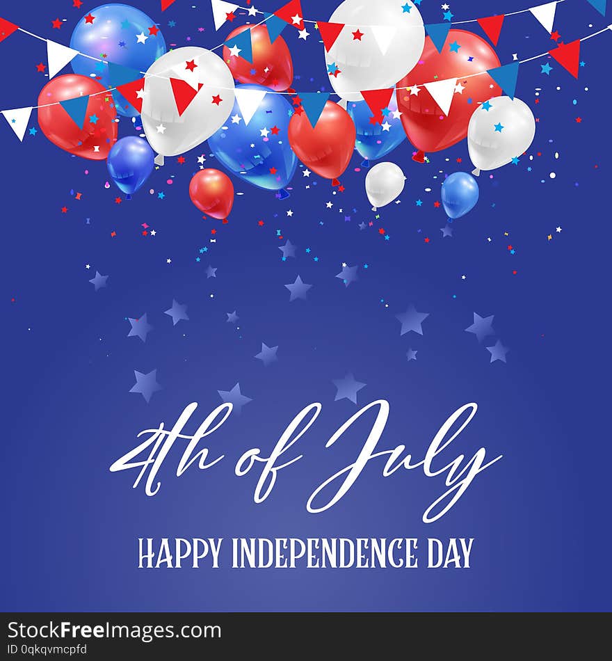 4th July Independence Day background with balloons and confetti