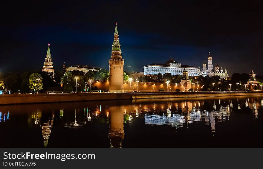 Night Moscow. Moscow - river.  Russian famous sites