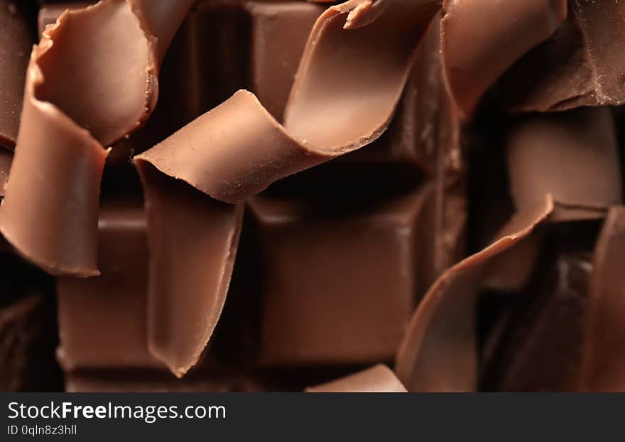 Delicious chocolate curls, closeup