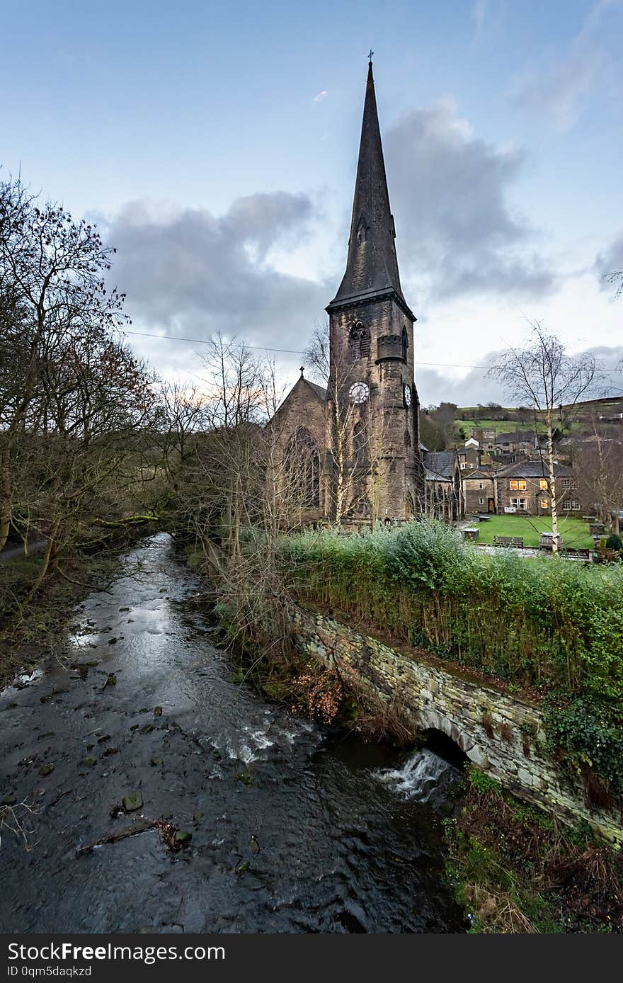 River Ryburn flows through the villages of Rishworth, Ripponden and Triangle before flowing into the River Calder at Sowerby Bridge, Yorkshire, UK. River Ryburn flows through the villages of Rishworth, Ripponden and Triangle before flowing into the River Calder at Sowerby Bridge, Yorkshire, UK