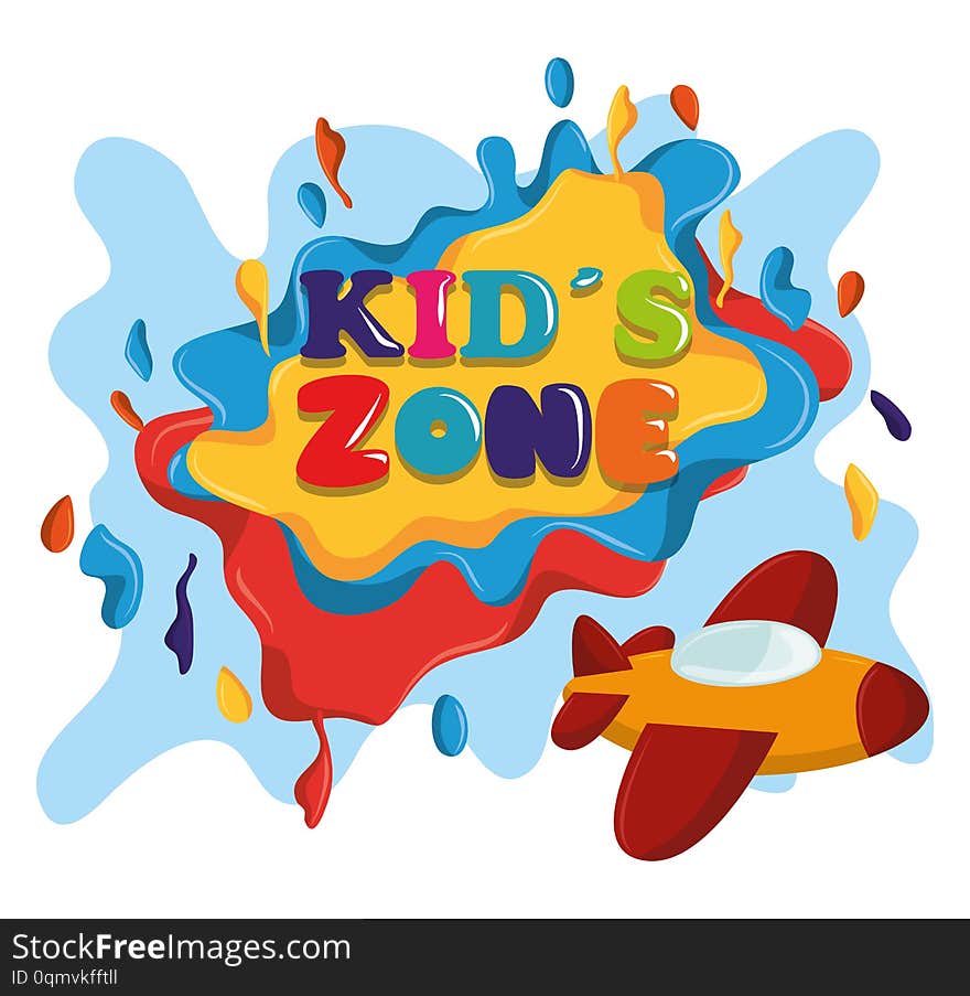 Kids zone colorful sign with plane children entertaiment icon cartoon vector illustration graphic design. Kids zone colorful sign with plane children entertaiment icon cartoon vector illustration graphic design