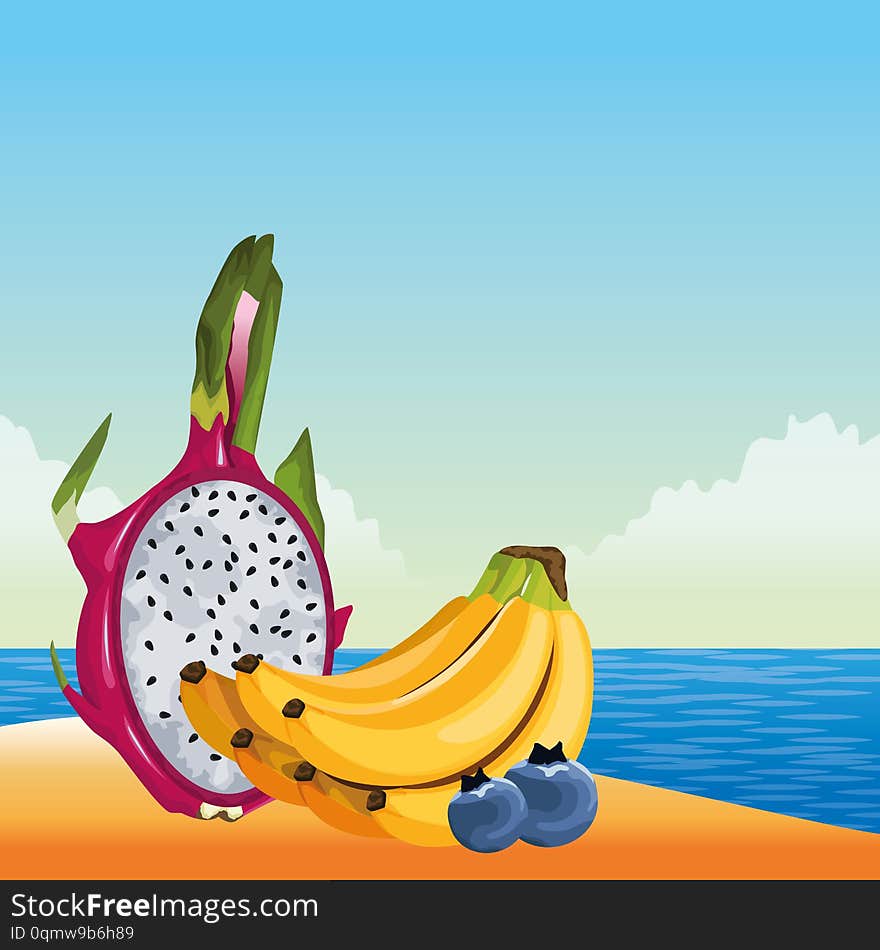 Exotic tropical fruit icon cartoon