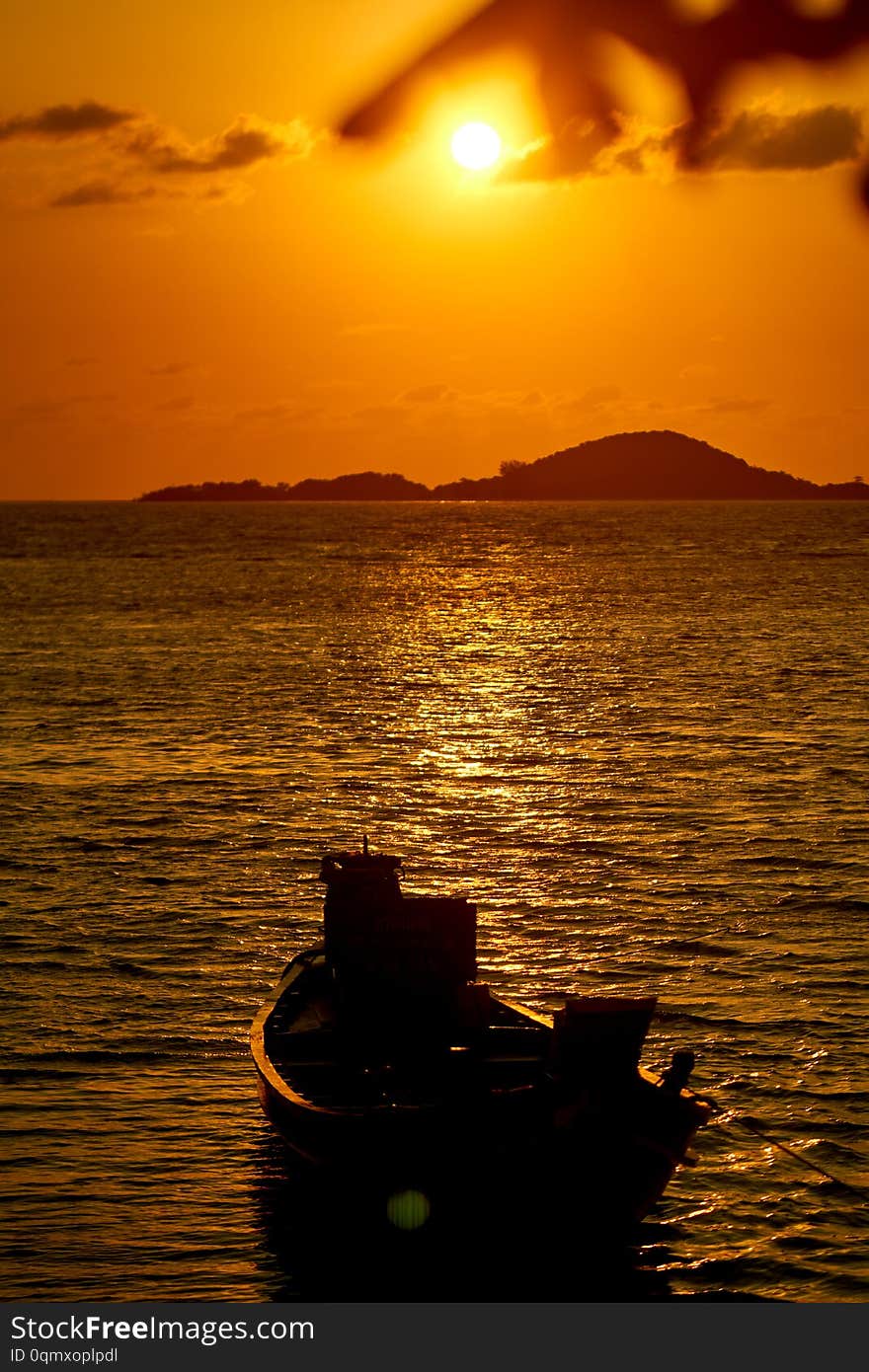 Sunset About Sea With Boat Thailand Phuket