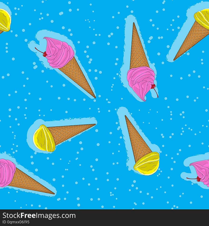 Abstract seamless pattern of vanilla ice cream and cones. vector illustration