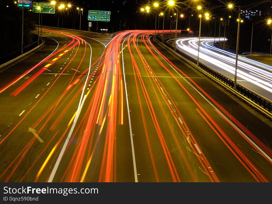 Night traffic in the big city Perth red and white lights on asphalt